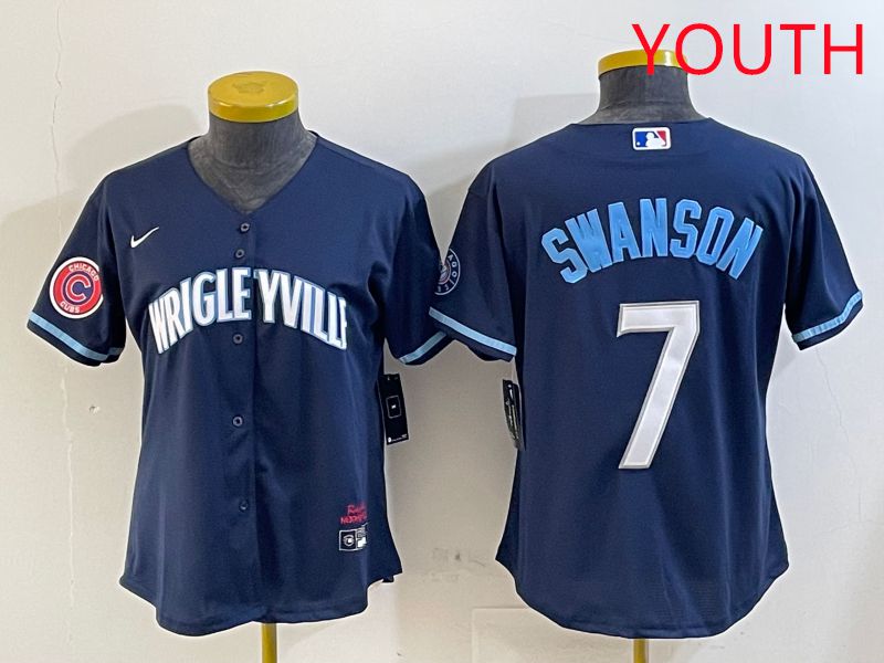 Youth Chicago Cubs #7 Swanson Blue City Edition Game 2025 Nike MLB Jersey style 1->youth mlb jersey->Youth Jersey